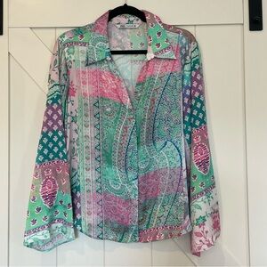 Zara Patchwork- Multicolor Paisley Button Down Shirt - XXL